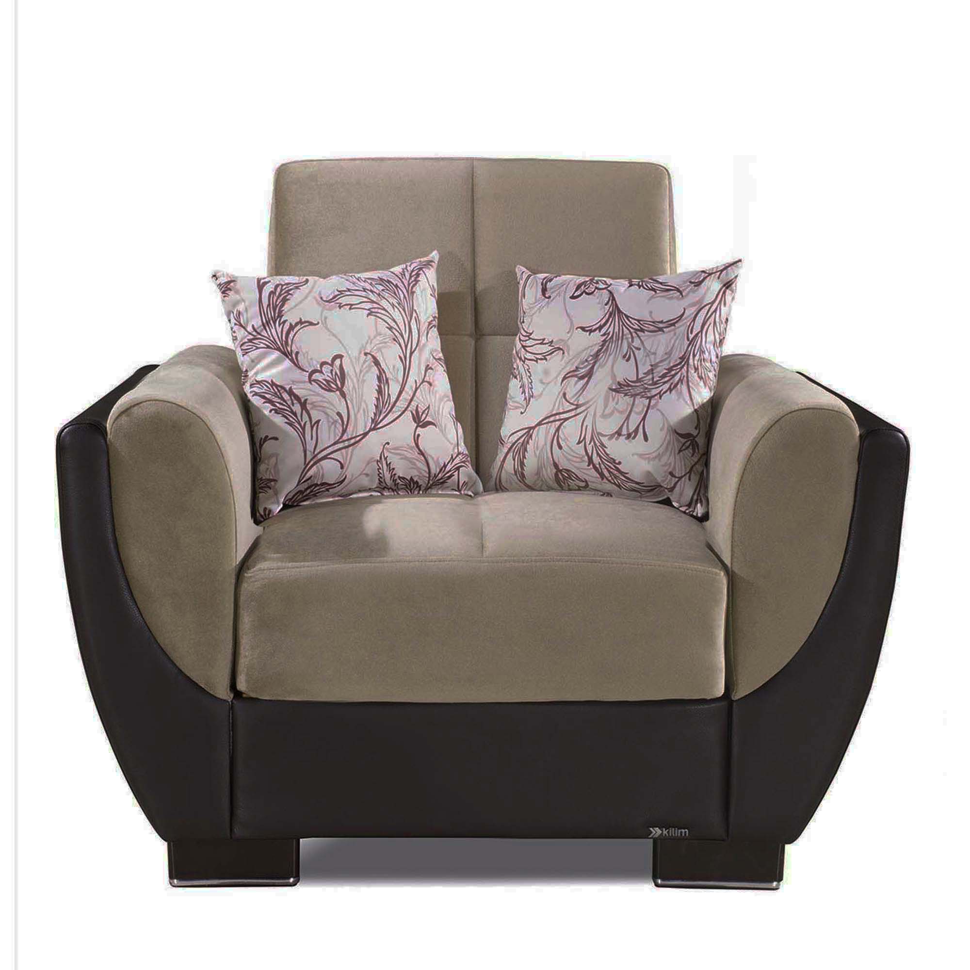 Ottomanson Armada Air - Upholstered Convertible Armchair With Storage - Beige/Brown PU Chenille