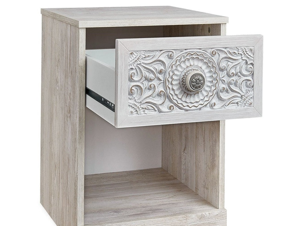Paxberry - One Drawer Night Stand - Open Cubby - Whitewash