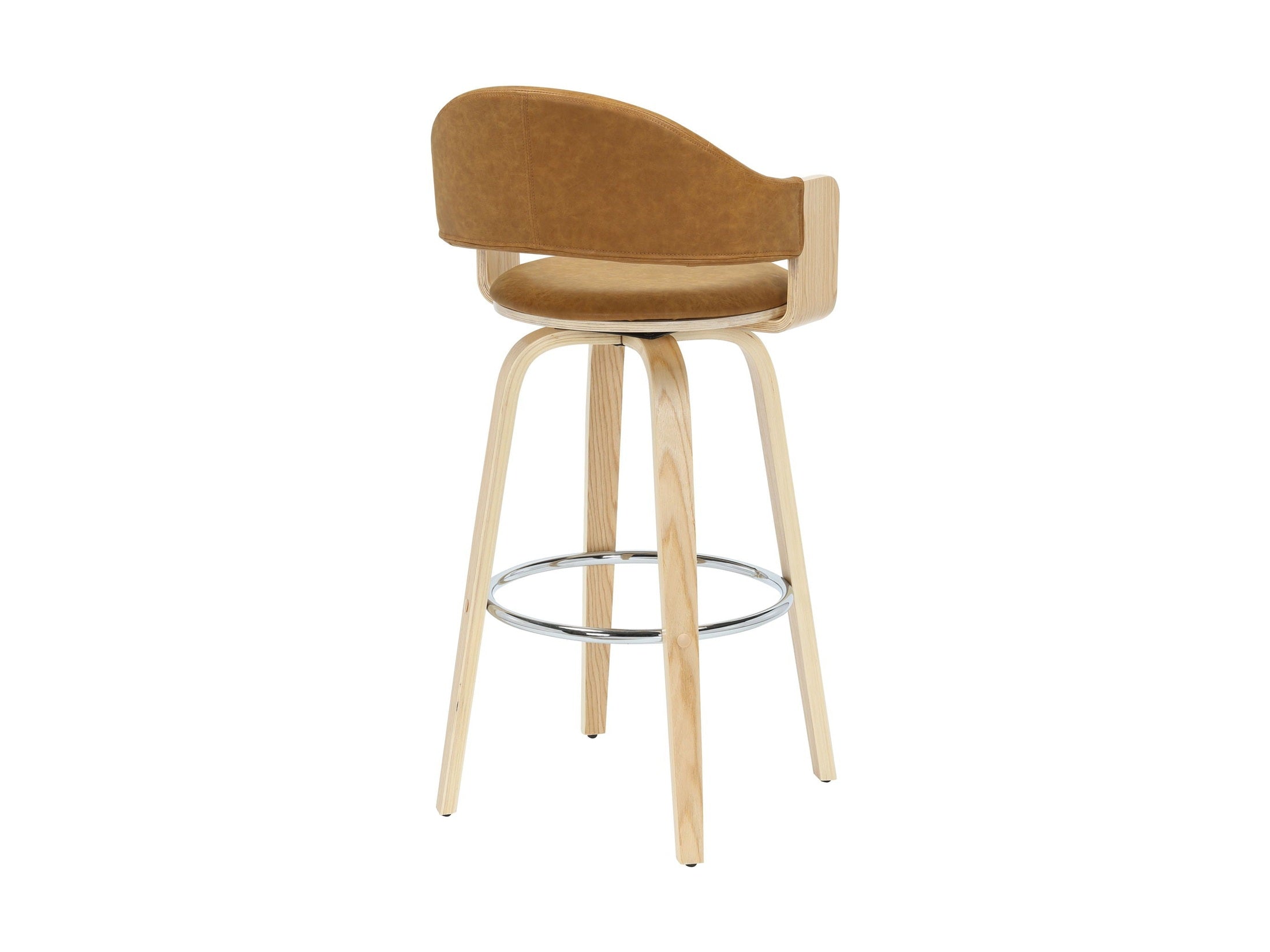 Daxton - Swivel Bar Height Round Back Wood Bar Stool With Faux Leather Seat