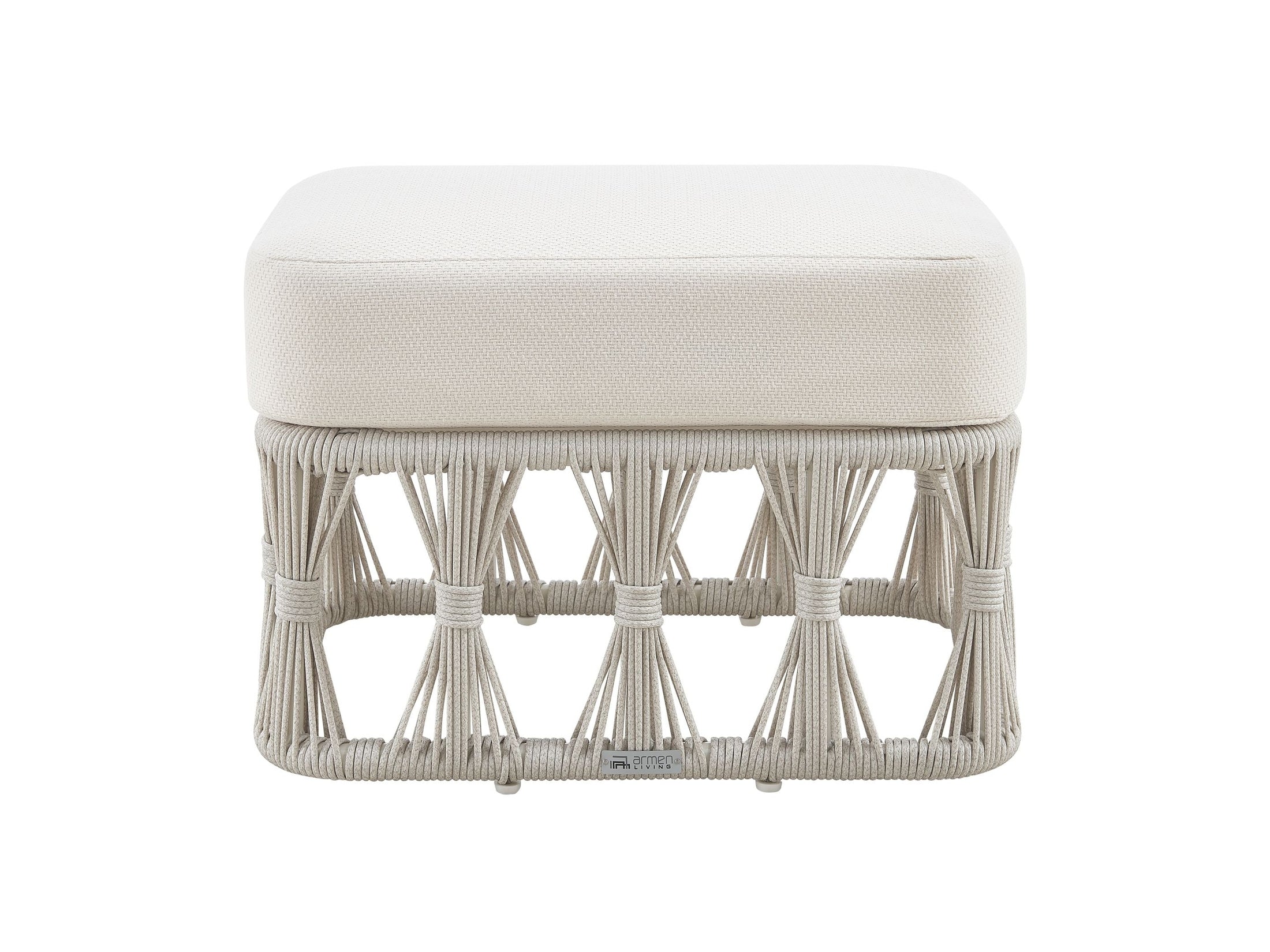 Breeze - Cream Metal Outdoor Ottoman With Cushions - Pearl