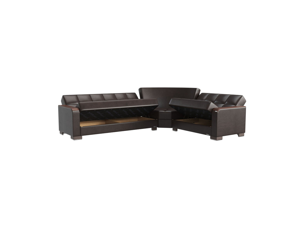 Ottomanson Armada X - Upholstered Convertible Wood Trimmed Sectional With Storage