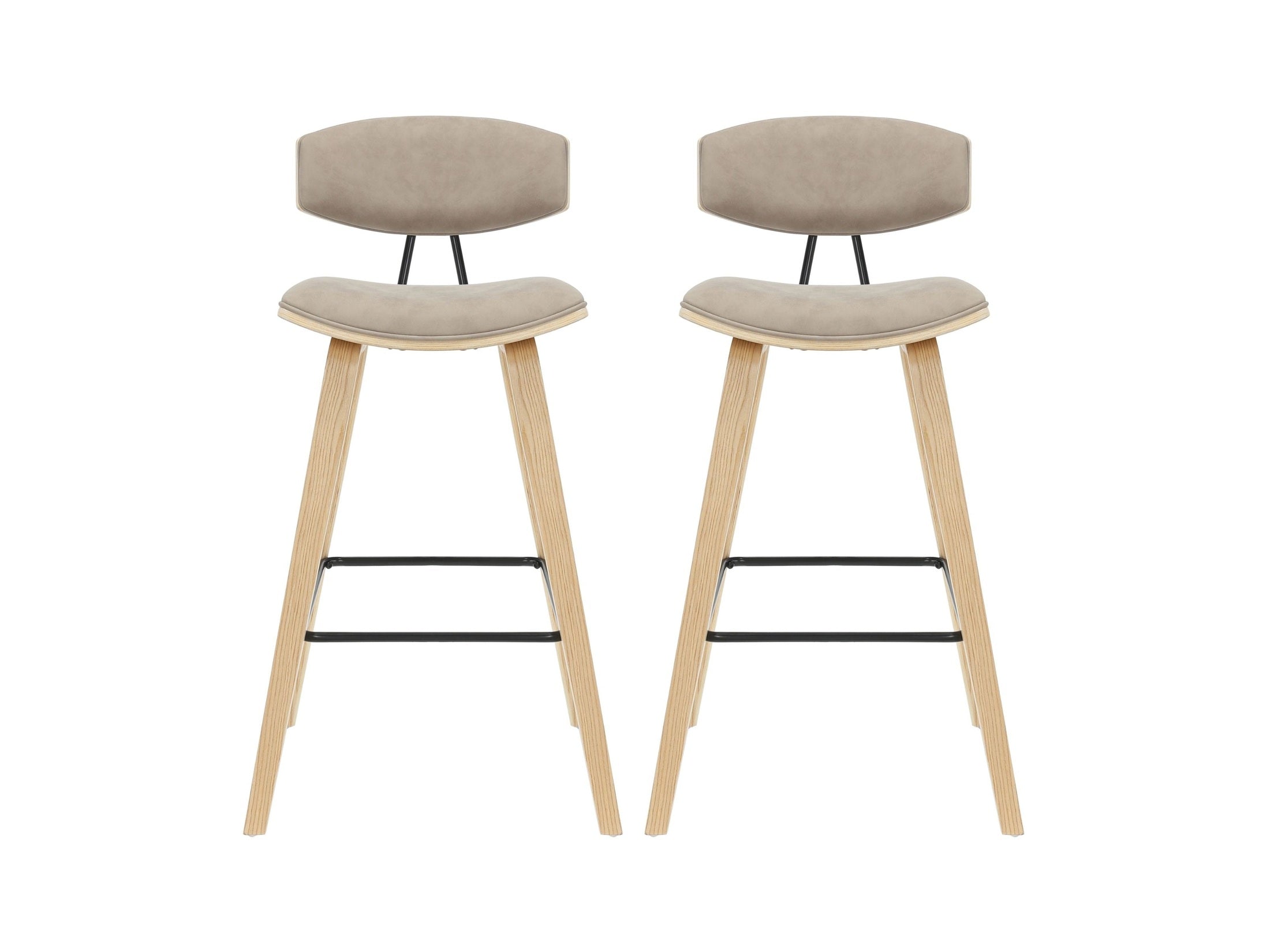 Fox - Bar Height Curved Back Wood Bar Stool With Faux Leather Seat