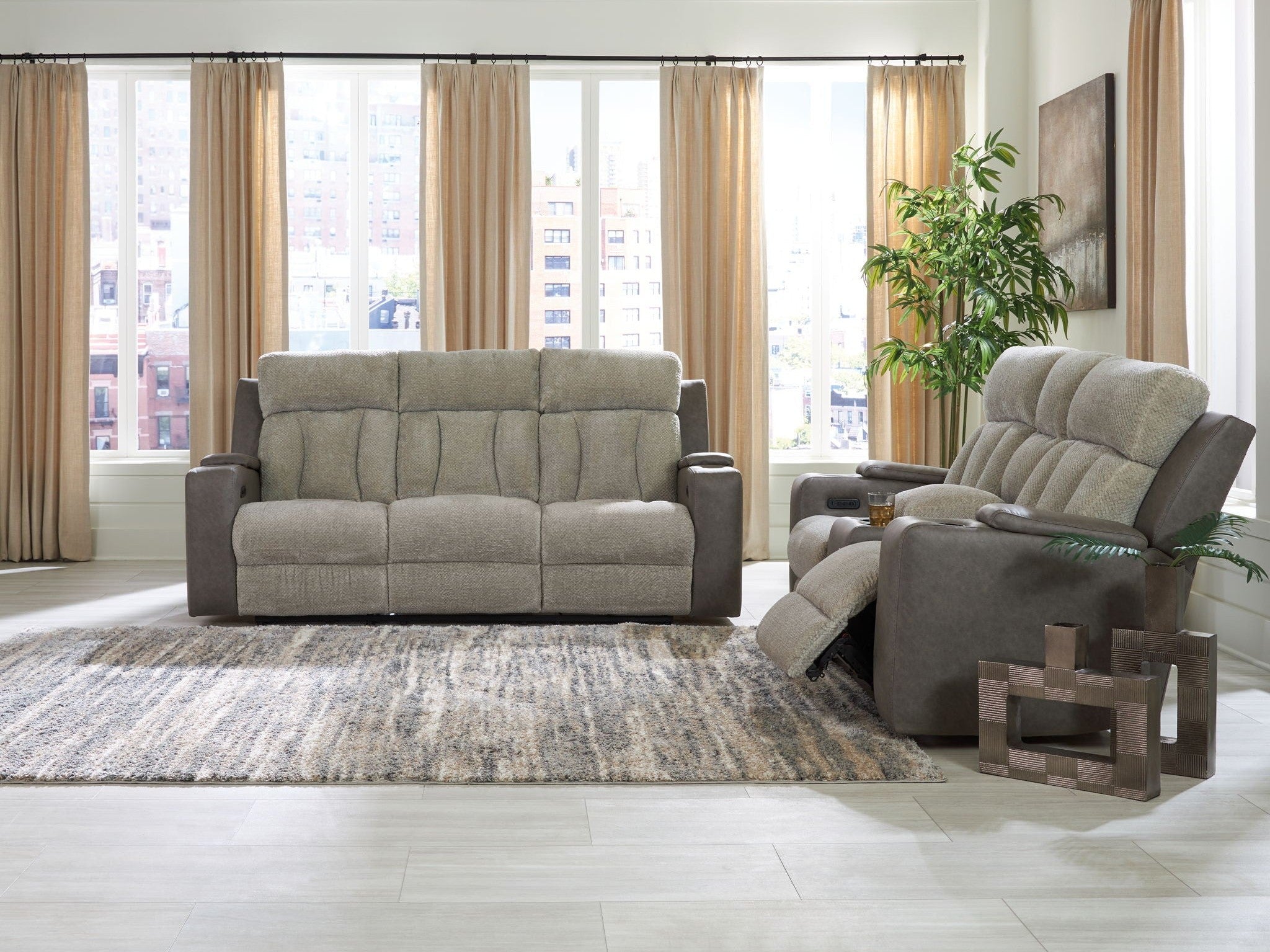 Stately Check - Reclining Sofa Set