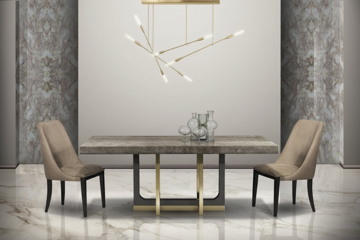Dining table with two chairs in a modern interior setting