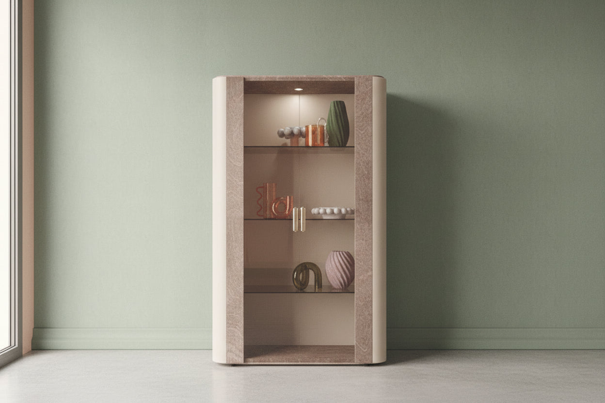 Hebe Modern 2-Door Curio - Italian Display Cabinet with Glass Doors