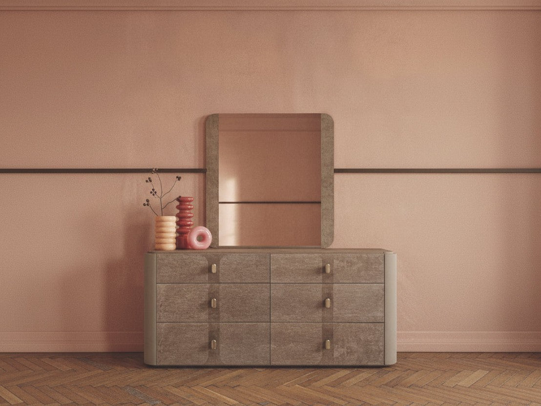 Hebe Dresser with mirror against a beige wall