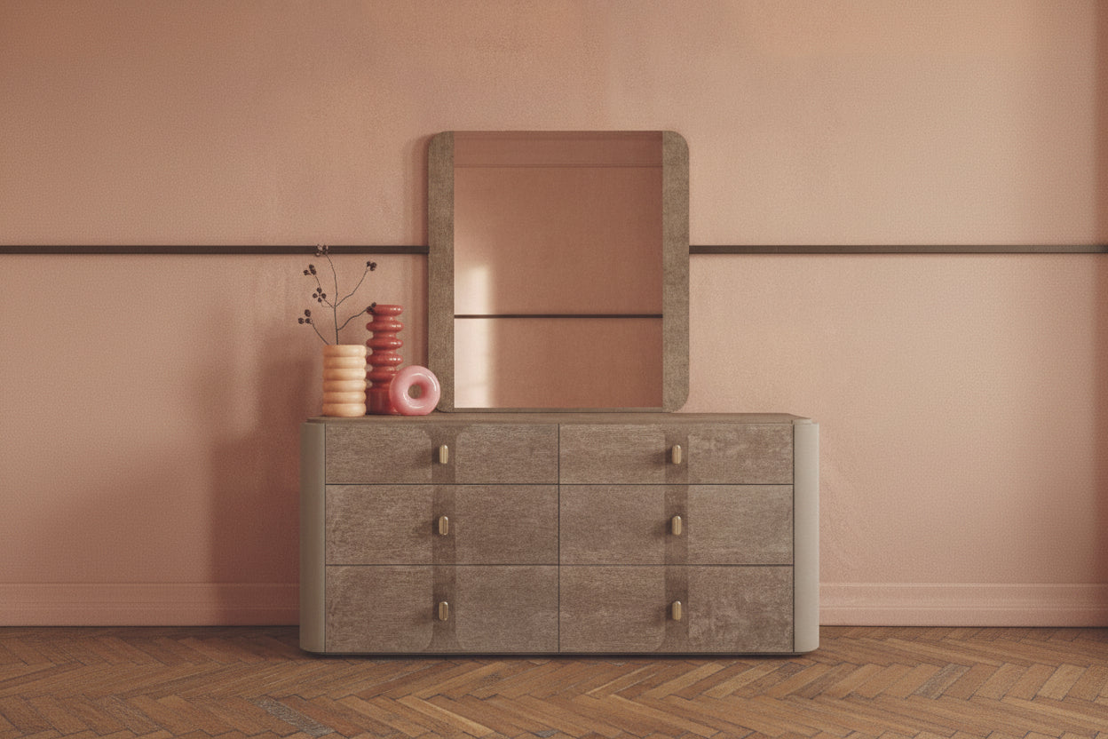 Hebe dresser with mirror against a beige wall