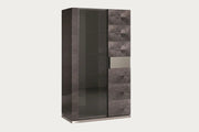 Heritage tall, dark gray cabinet with glass doors on a white background