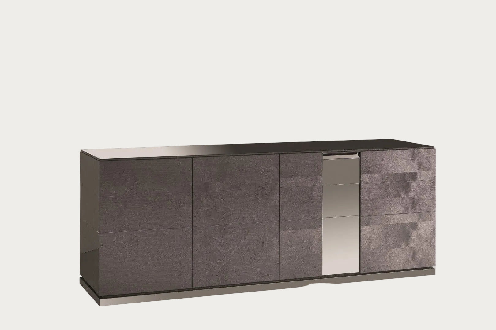 Heritage modern sideboard with a mix of dark and light wood finishes on a white background.