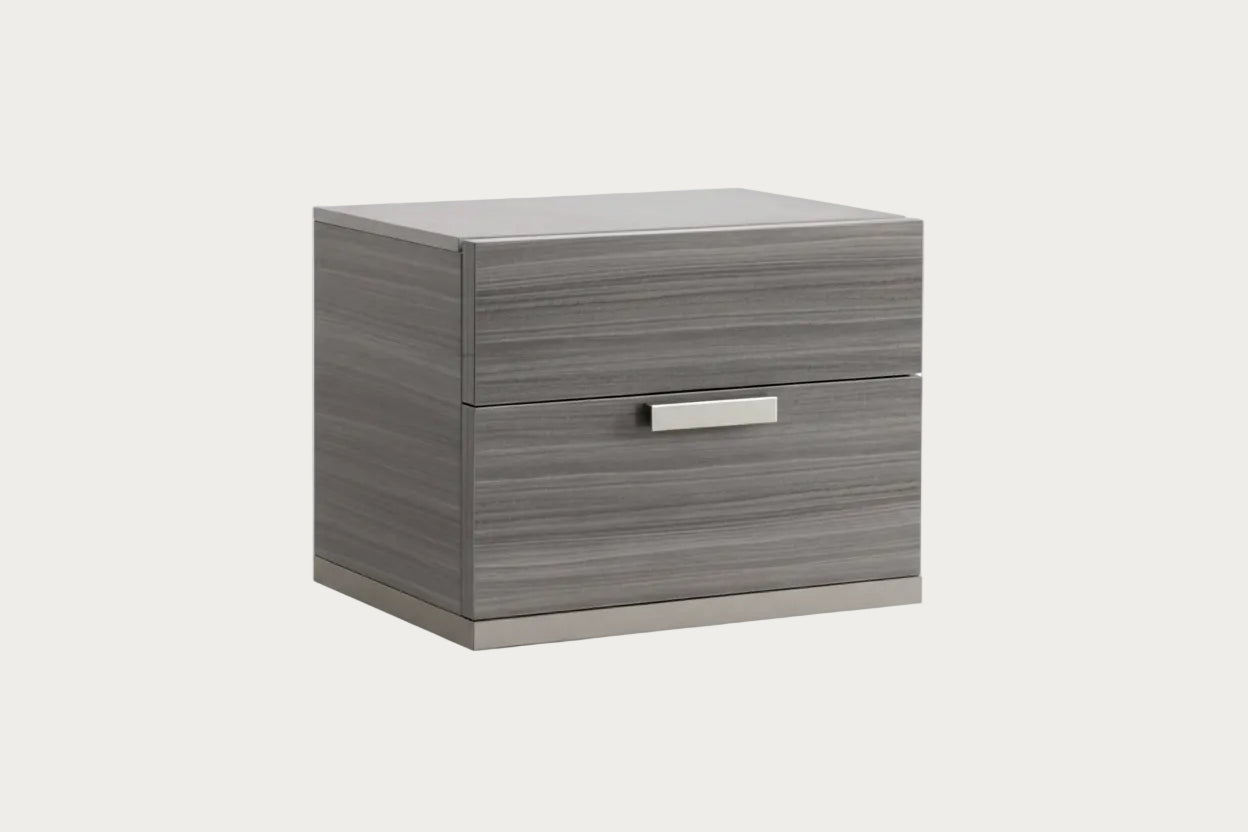 Iris gray wooden nightstand with a drawer on a white background