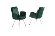 Novel Armchair upholstered in Green Velvet Fabric with Chrome legs