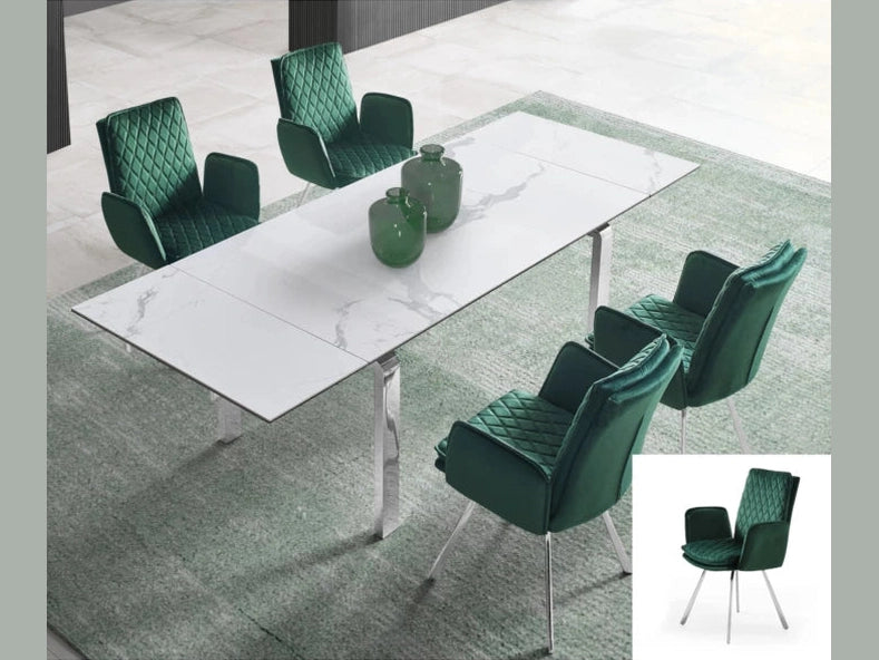 Novel Armchair, Green Fabric Upholstered, Chrome Frame