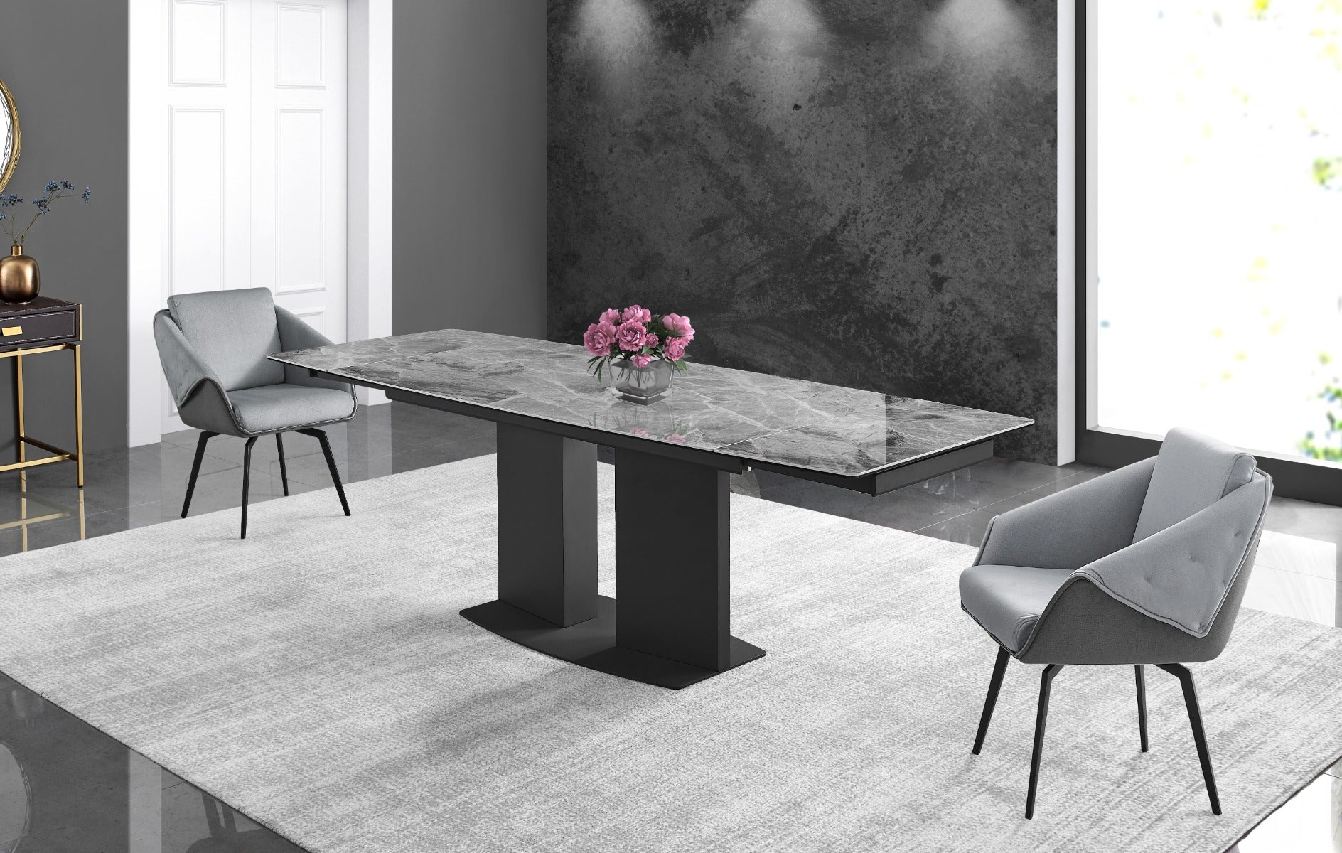 Jess Armchair in Light Gray Velvet, Chrome Frame