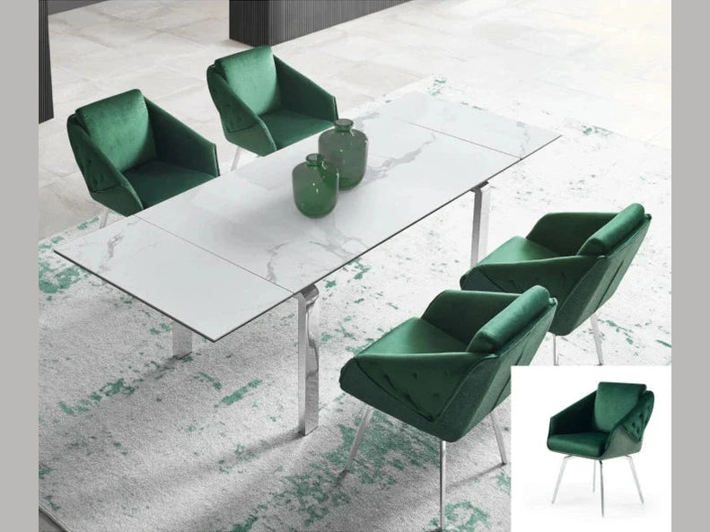 Jess Armchair in Green Velvet, Chrome Frame