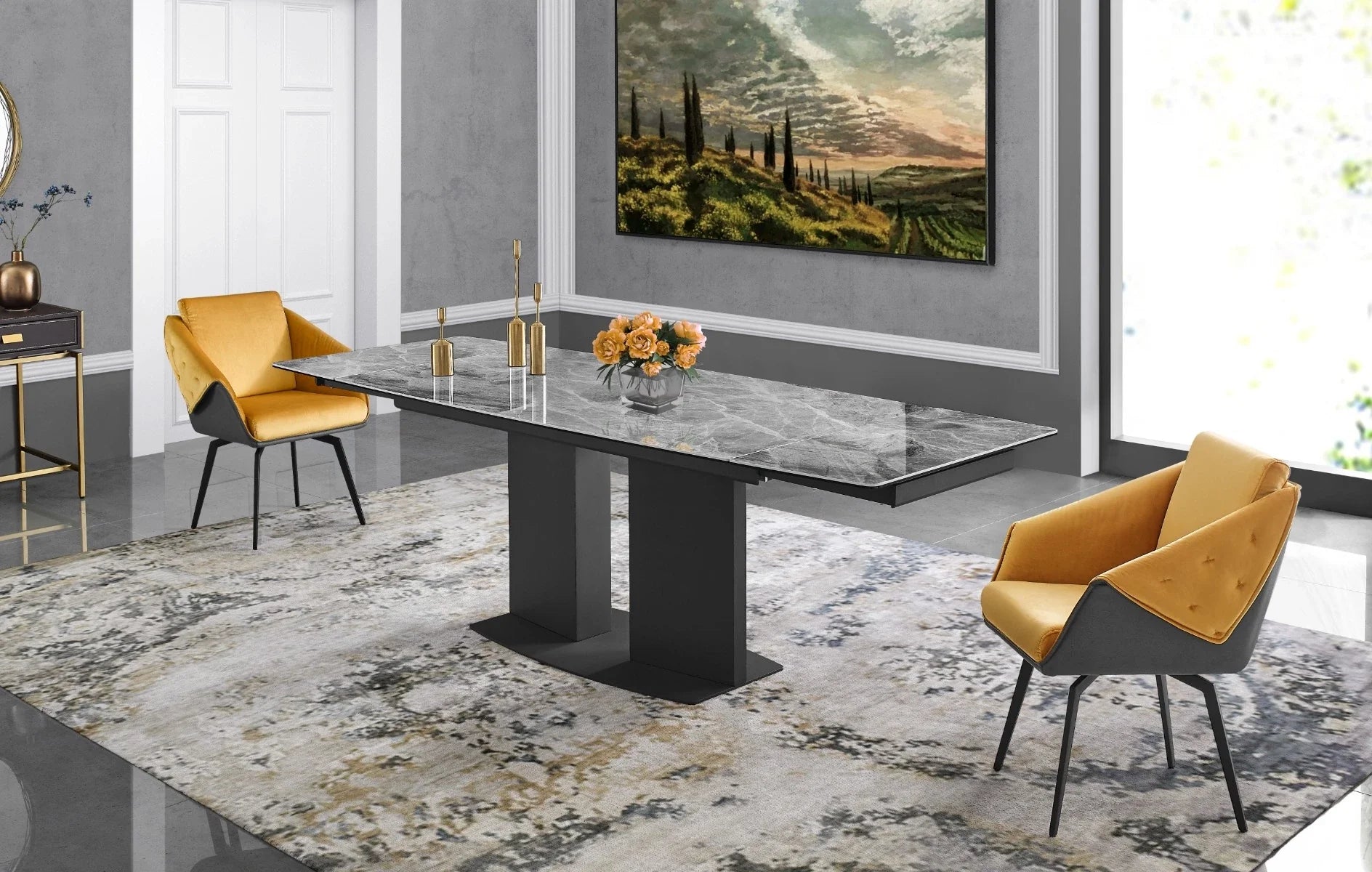 Jess Armchair in Yellow Velvet, Chrome Frame