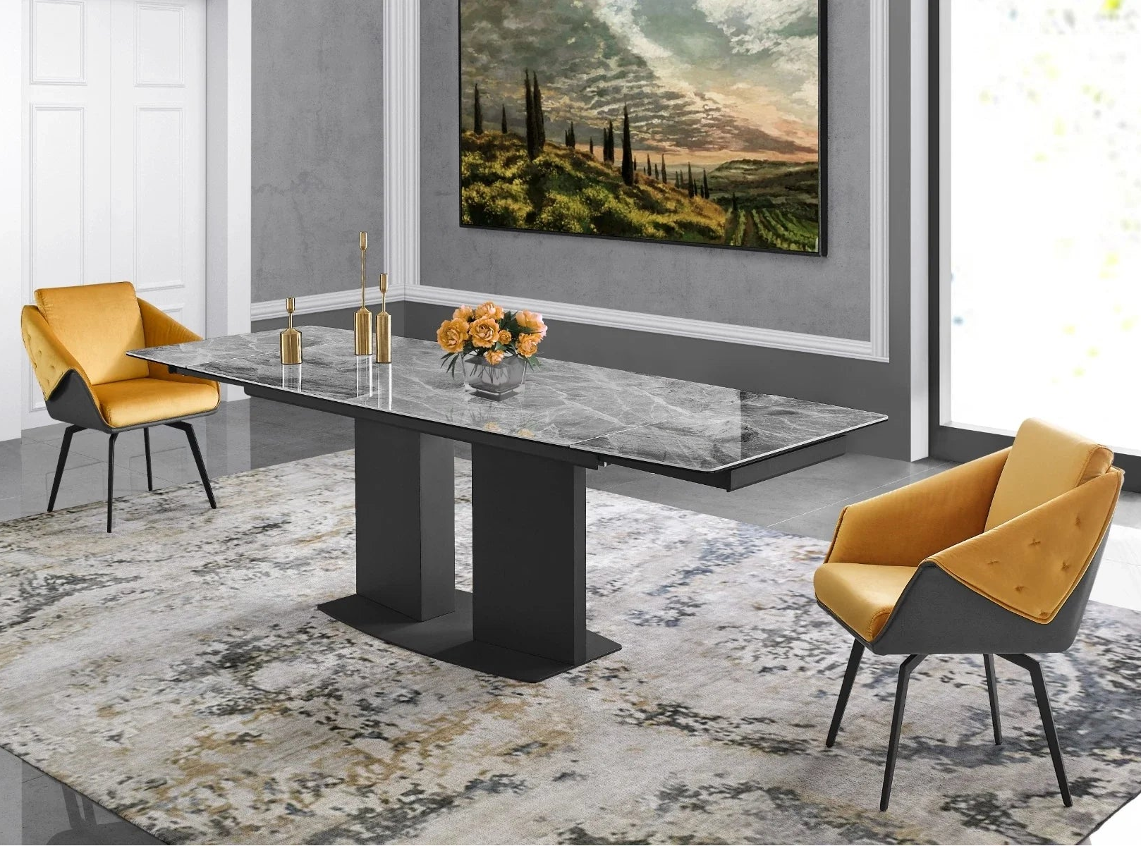 Jess Armchair in Yellow Velvet, Black Frame