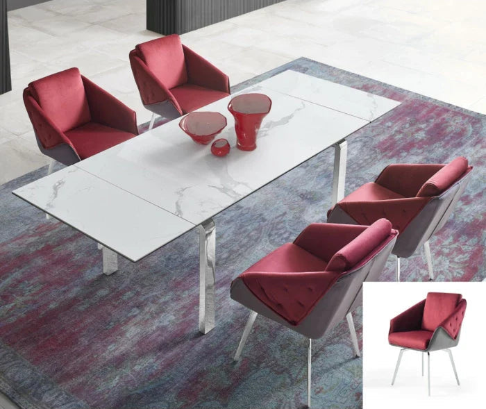 Jess Armchair in Bordeaux Velvet, Chrome Frame