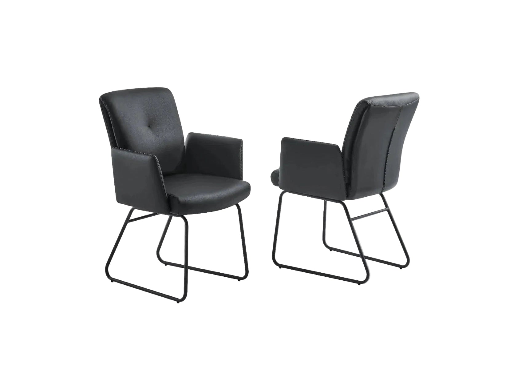 Cyprus dining armchair upholstered in black faux leather with black legs