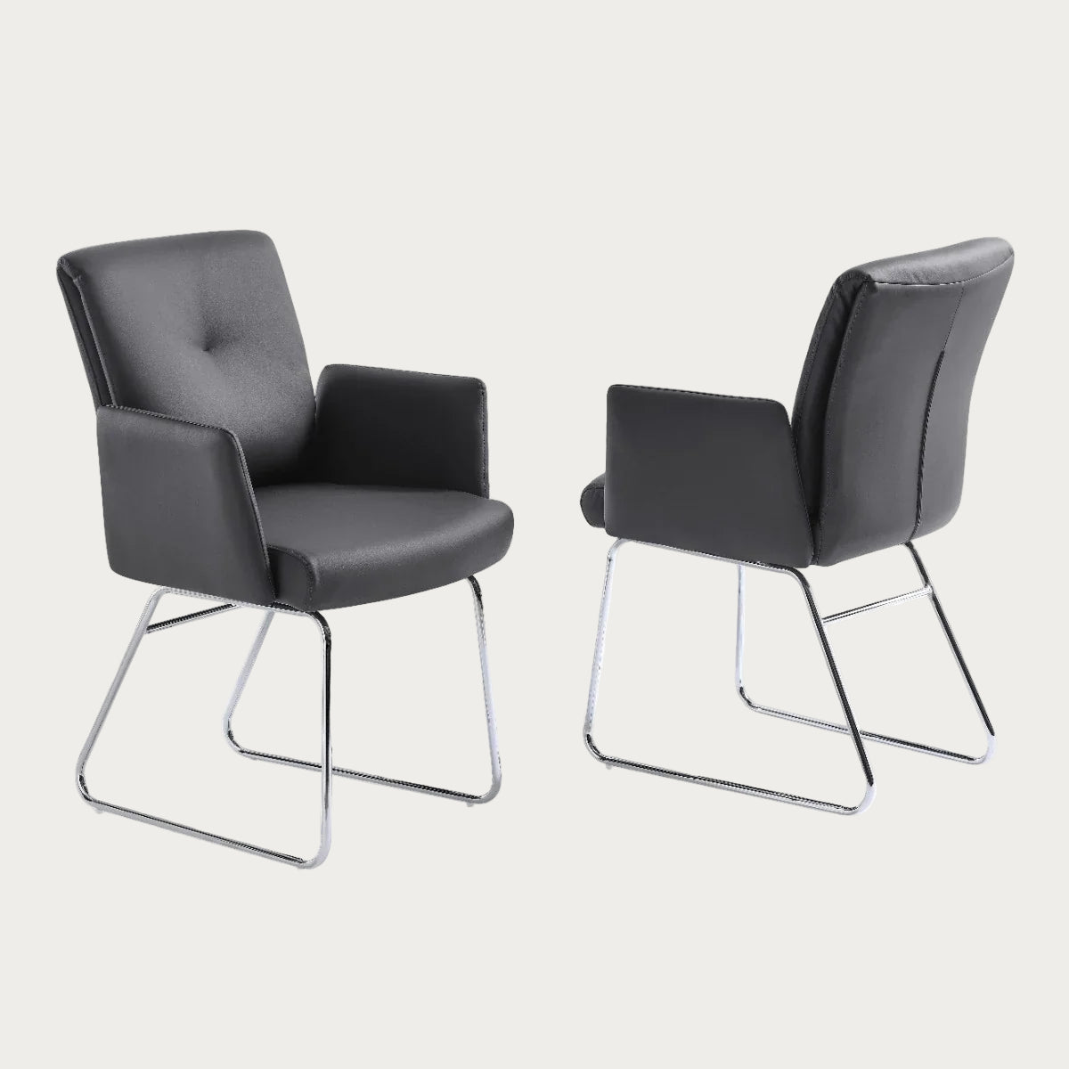 Cyprus Armchair upholstered in Grey Faux Leather with Chrome Legs