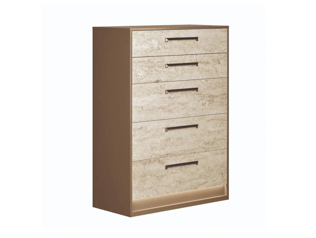 ALF Jo Chest – Gold High Gloss & Travertino Eco-Stone Finish