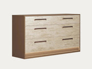 Jo beige dresser with multiple drawers on a white background.