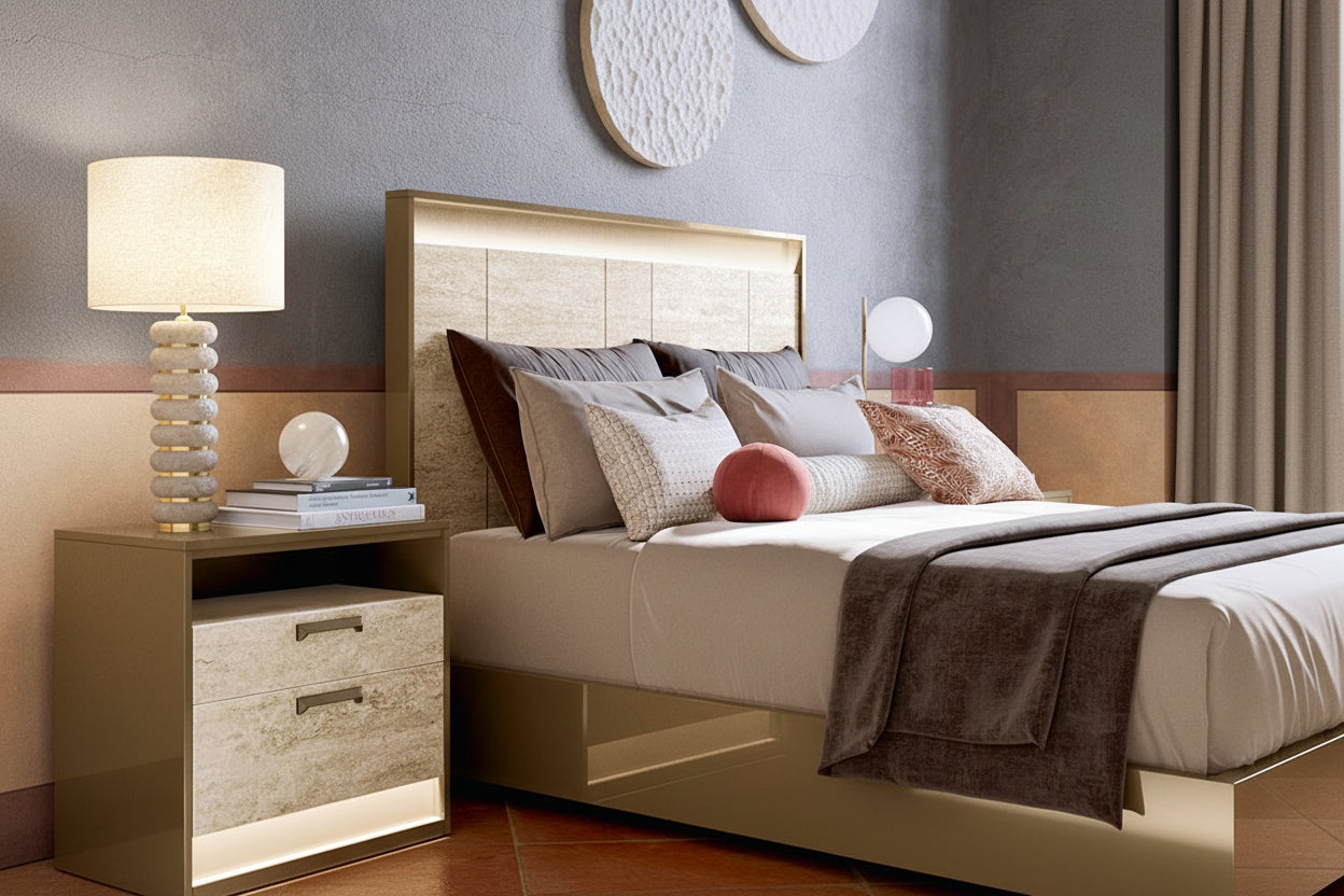 The Jo bed and nightstand by ALF Italia