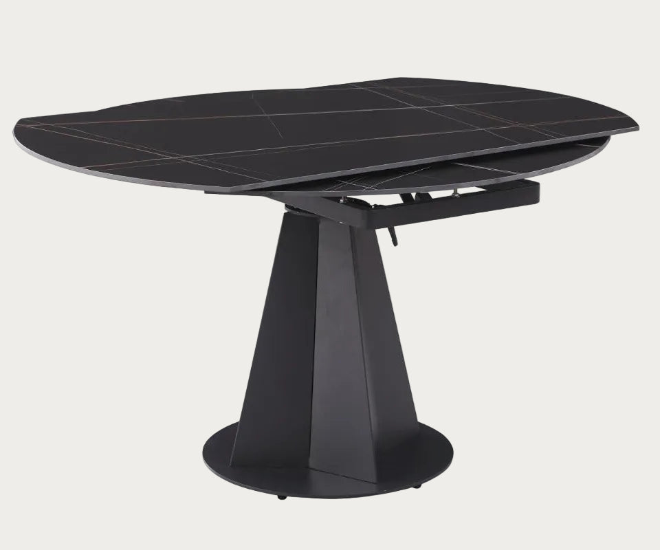 Jocelyn black extendable dining table on a white background