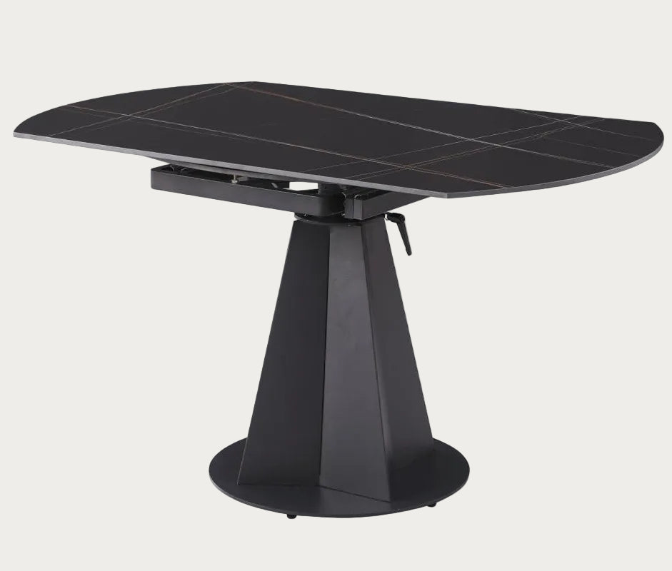 Jocelyn black extendable dining table on a white background