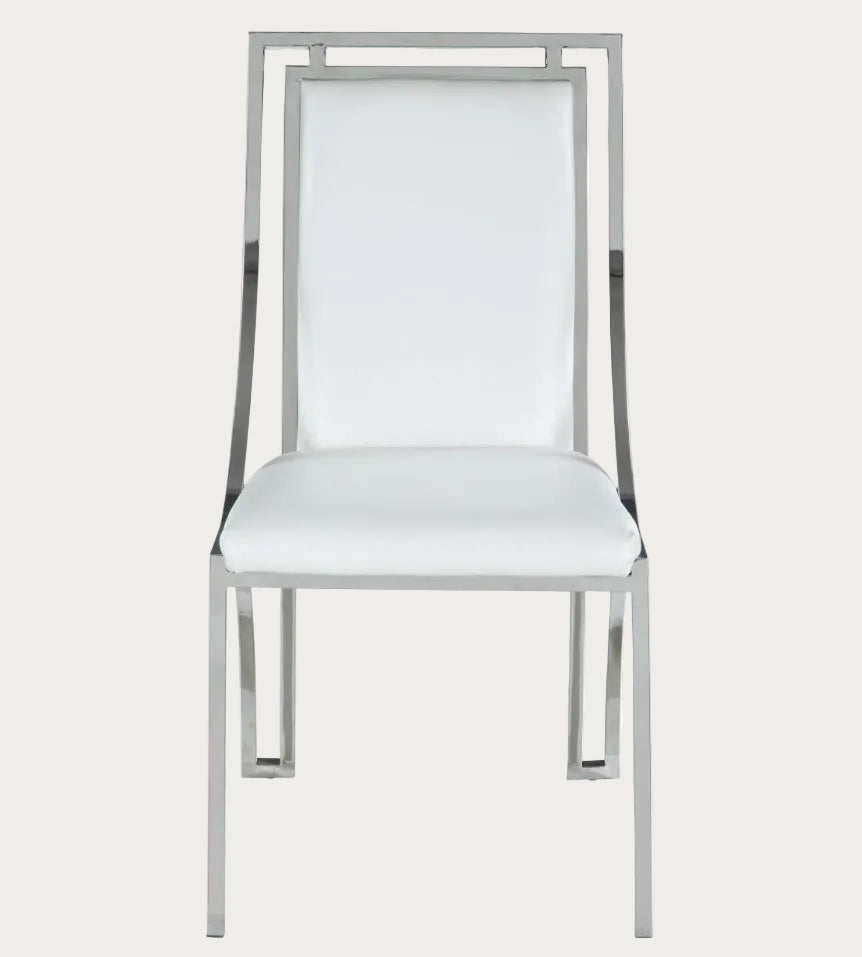 Josie white chair with metal frame on a white background