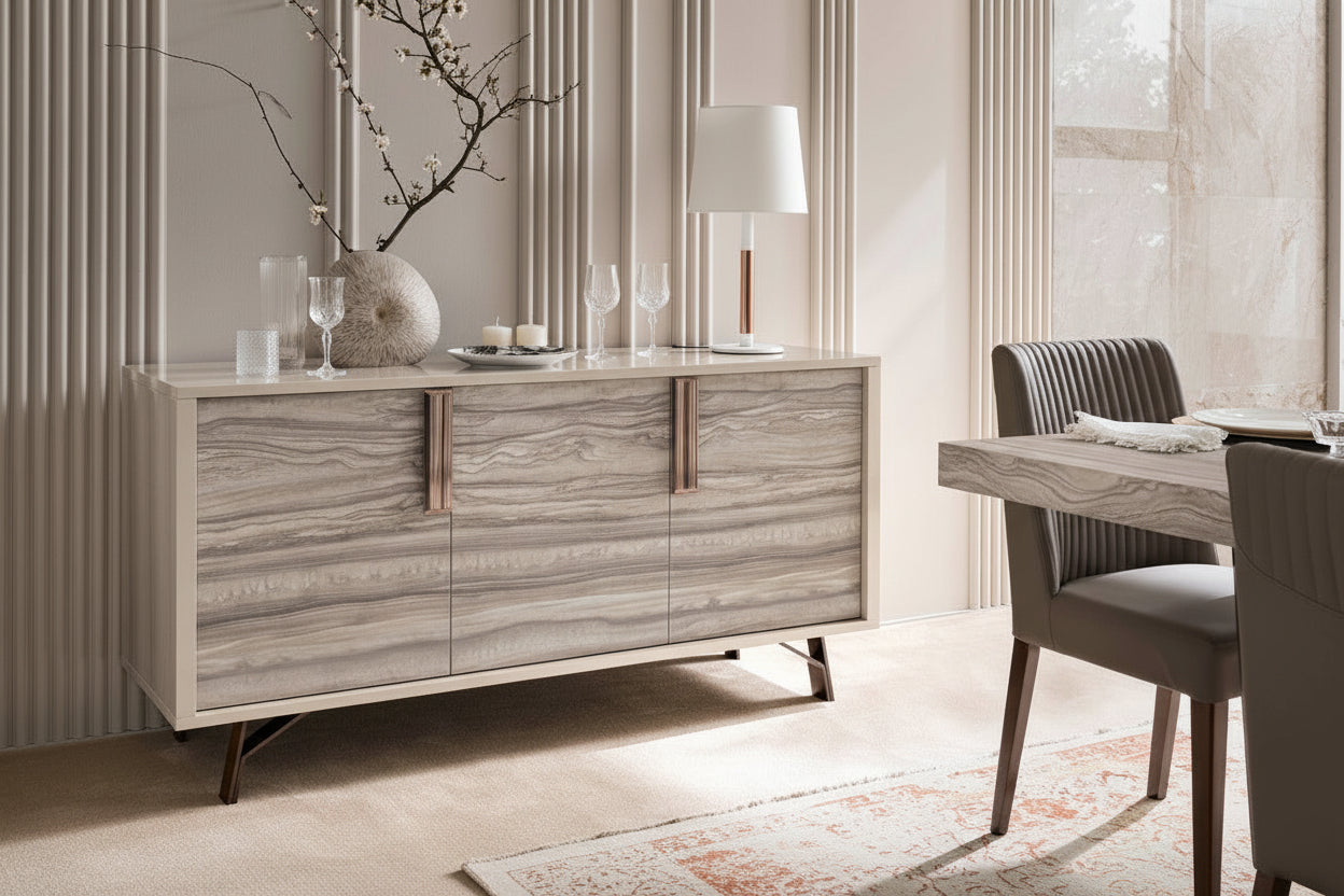 Jupiter sideboard and chairs in a room scene.