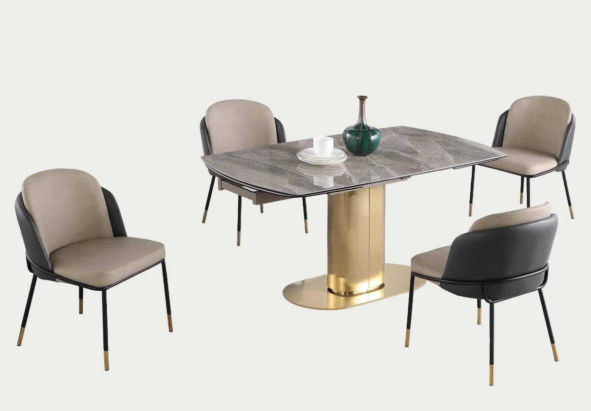 Karla Katherine dining table set with four chairs .