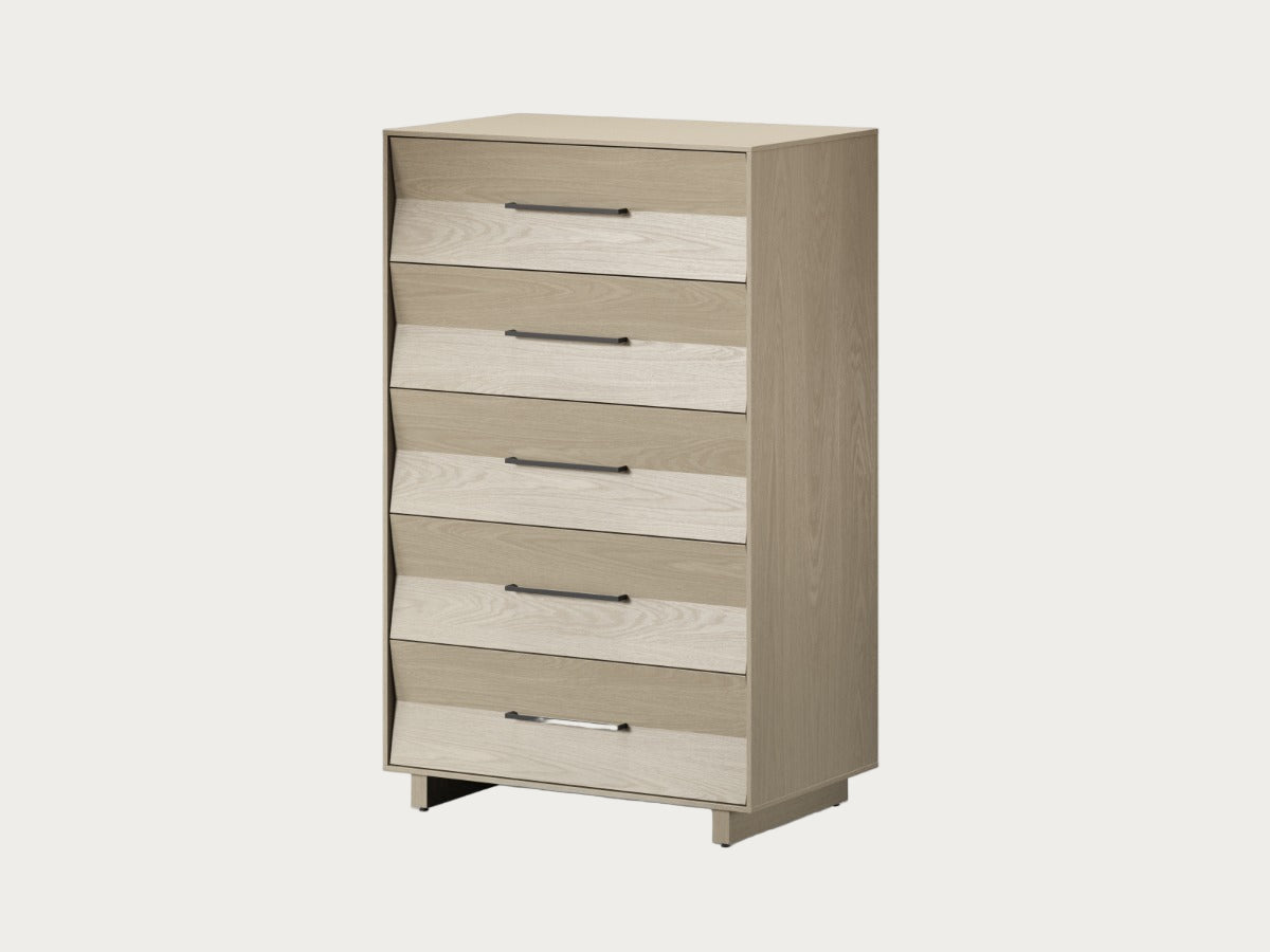 Wooden dresser with multiple drawers on a white background