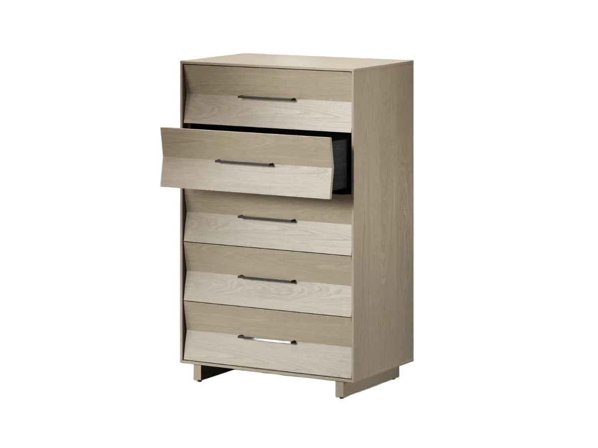 Wooden dresser with multiple drawers on a white background