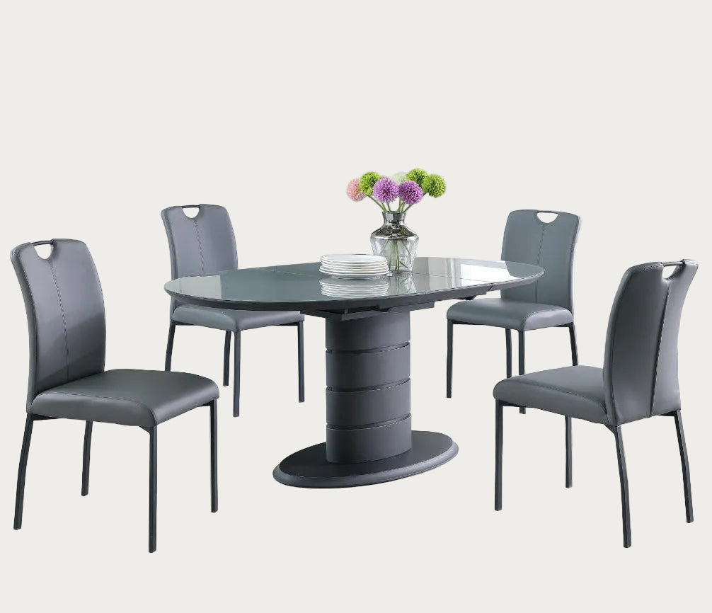 Kendra 5-piece dining  set with a gray round table and four matching,