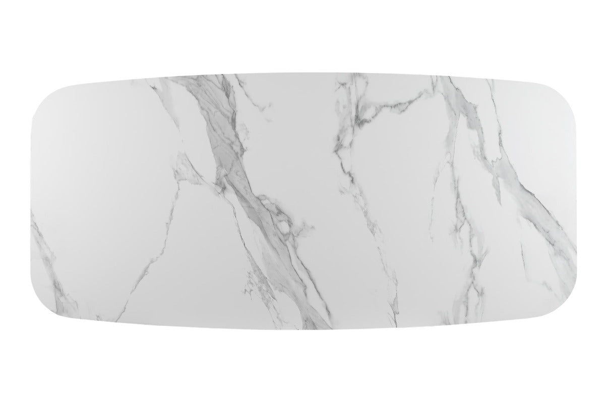 Kenza Modern Marbleized Sintered Stone Top Table & Wooden Legged Chairs