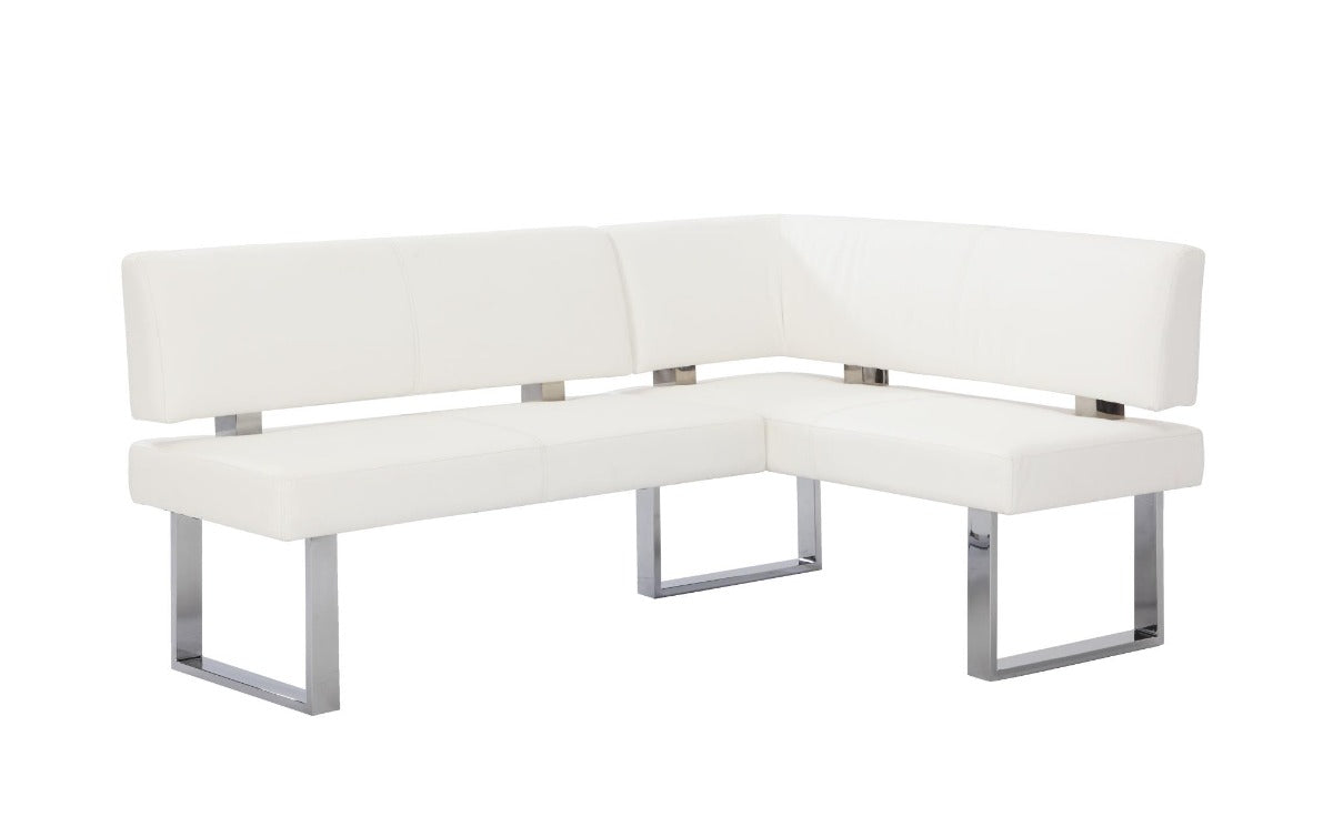 Linden 3-Piece Contemporary Dining Set with White Gloss Table, Upholstered Bench & Nook