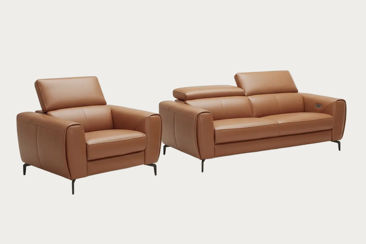 Lorenzo leather armchair and sofa set on a white background