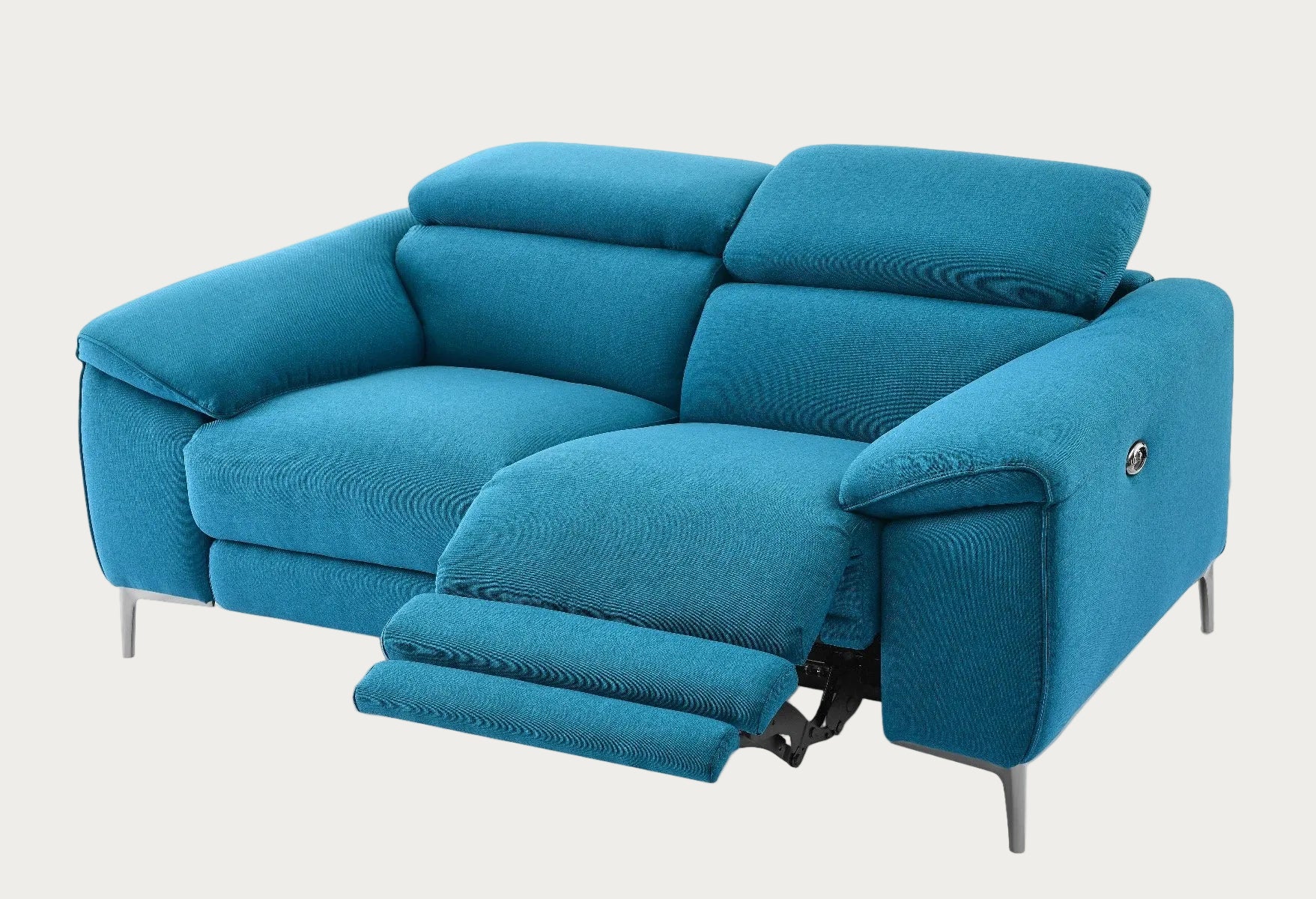 Lucca turquoise fabric  loveseat with one open recliner