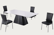 Mabel modern dining table with four black chairs