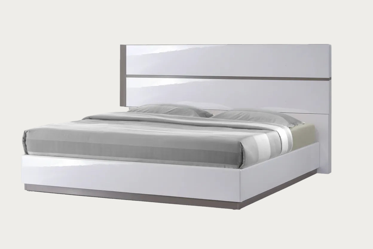 Manila King bed with white and gray headboard on a white background