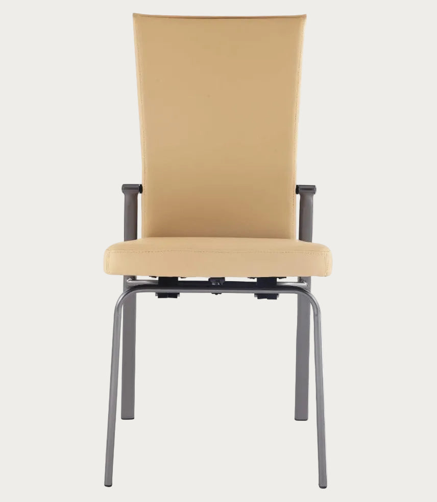 Beige Molly side chair with metal frame on a white background, front view