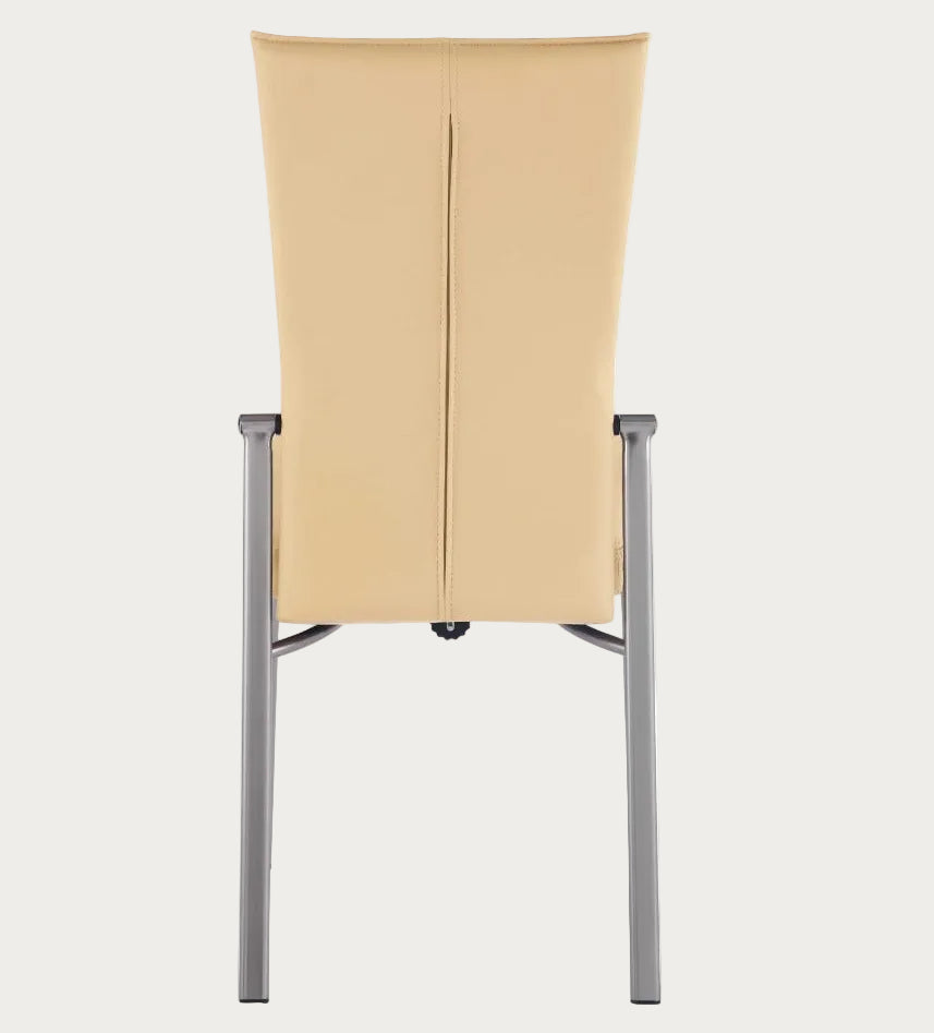 Beige Molly side chair with metal frame on a white background, rear view