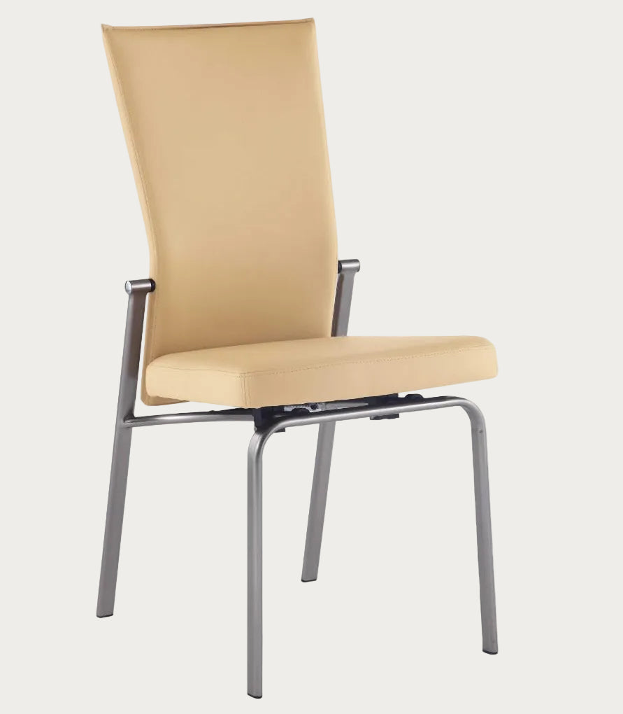 Beige Molly side chair with metal frame on a white background, front angled view