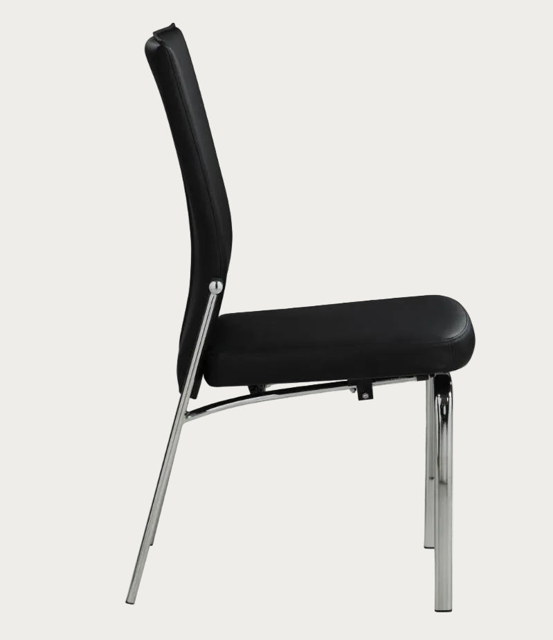 Black Molly side chair with chrome legs on a white background