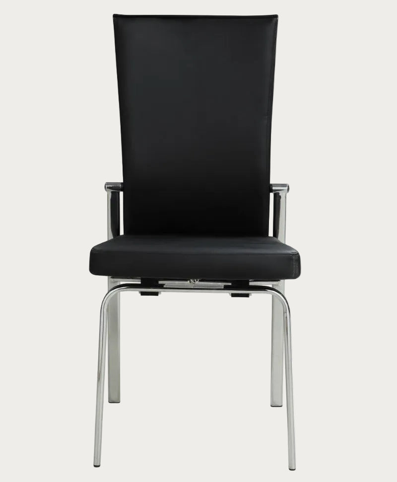 Black Molly side chair with metal legs on a white background, front view