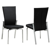 Two Molly black side chairs with chrome frames on a white background