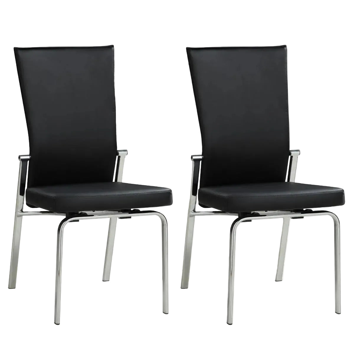 Two Molly black side chairs with metal frames on a white background