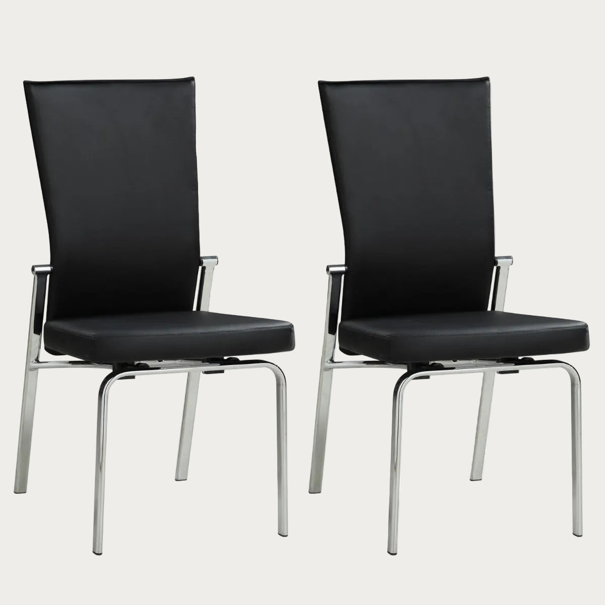 Two Molly black side chairs with metal frames on a white background