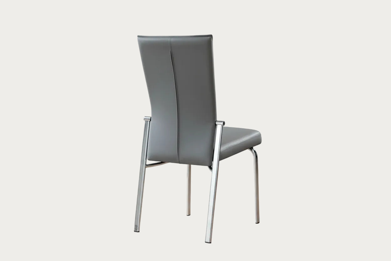 Molly gray side chair with metal legs, angled rear view