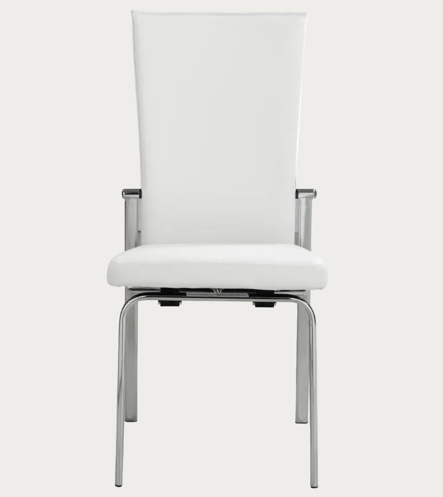 White Molly side chair with metal legs, front view